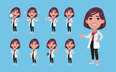 Doctor with different poses. vector