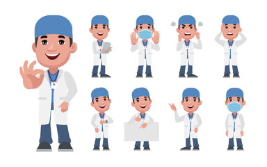 Doctor with different poses. vector