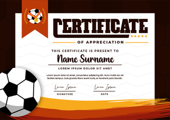 Football tournament, sport event certificate design template. Field and ball feel design with cool look