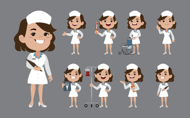 Nurse with different poses. vector
