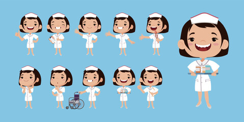 Nurse with different poses. vector
