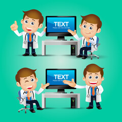 Doctor with different poses. vector
