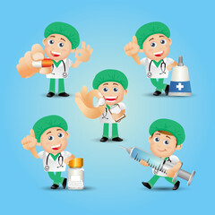Doctor with different poses. vector