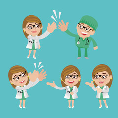 Doctor with different poses. vector