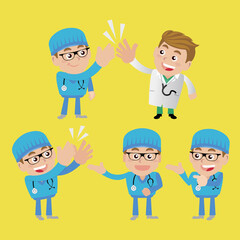 Doctor with different poses. vector