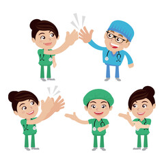 Doctor with different poses. vector