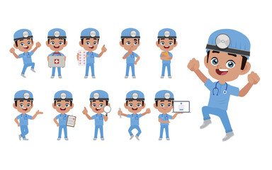 Set of doctor with different poses