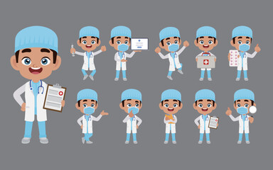 Set of doctor with different poses