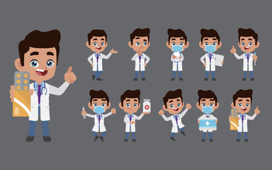 Set of doctor with different poses