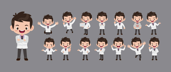 Set of doctor with different poses