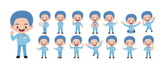 Set of doctor with different poses
