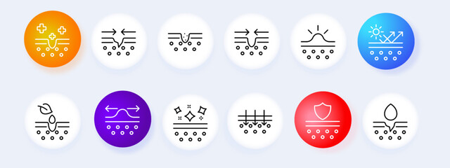 Skin healing line icon. Injury, shaving gel, healing process, moisture, skin care, sun protection. Skin care concept. Neomorphism style. Vector line icon for Business