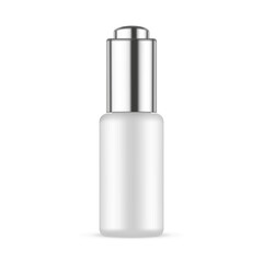 Blank Dropper Bottle Mock Up With Metal Cap, Isolated on White Background. Vector Illustration