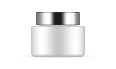 Blank Plastic Jar Mockup With Metal Cap, Front View, Isolated on White Background. Vector Illustration