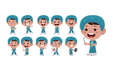 Doctor with different poses. vector-