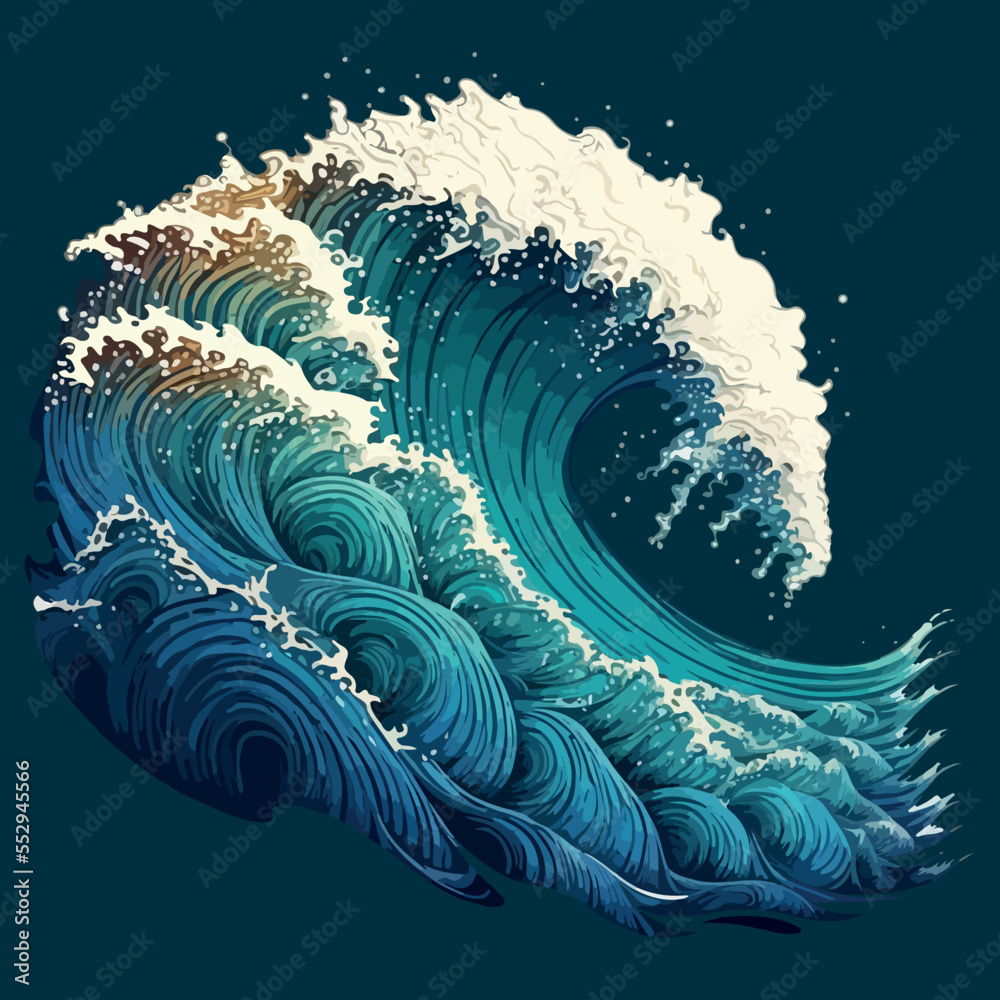 Wall mural Stormy sea wave with foam. Vector illustration - Wall murals