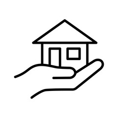 Hand holding up house icon. Mortgage symbol. Affordable housing.