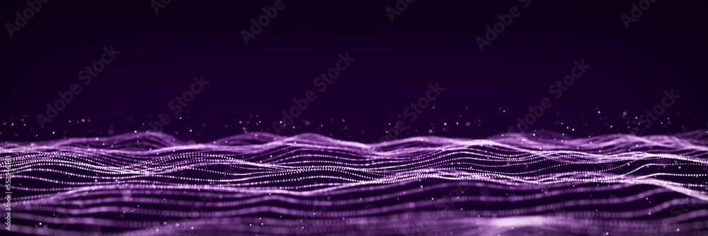 Poster 3D digital dynamic wave. Flow digital structure. Secure cybersecurity data connection. Cyber technology background. 3D rendering.