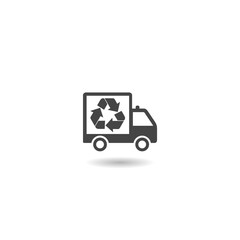 Garbage Truck with Recycle Symbol icon with shadow
