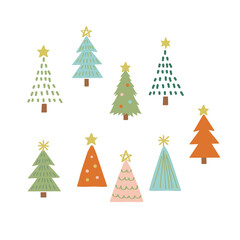 Hand drawn christmas tree illustration set