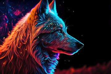 wolf galaxy/space vibrant colorful howling moon - obrazy, fototapety, plakaty