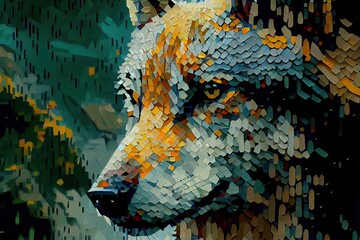 wolf in nature with mosaic style