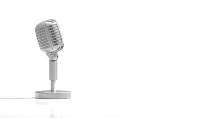 Retro microphone isolated on white background. Retro style vintage microphone. Dynamic microphone,...