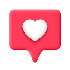 Social Media Like Icon. Media Notification. Heart in Speech Bubble 3d Vector Illustration.