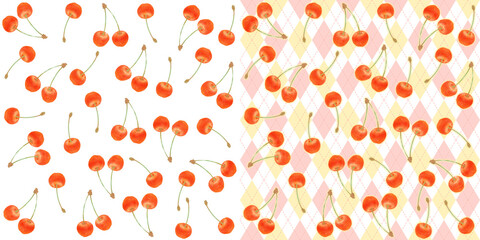 美味しそうなさくらんぼのシームレスパターン素材／Delicious cherry seamless pattern material
