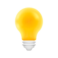 Yellow Light Bulb Icon. Idea, Solution, Business, Thinking Symbol. 3d Cartoon Style Minimal Vector Illustration.