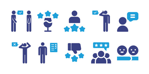 Feedback icon set. Vector illustration. Containing customer question, good review, best employee, rate, review, customer satisfaction, feedback, bad review