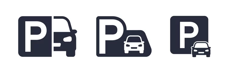 Tuinposter Car parking icon set. Parking space sign. Parking location. Vector illustration. © TMvectorart