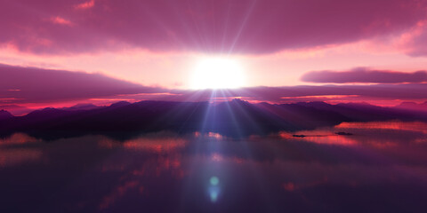 Fototapeta premium above islands in sea sunset, illustration