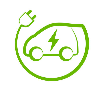 Electric car with plug icon. Charging station logo. Hybrid vehicles sign. Powered location. Vector illustration.