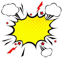 Retro comic design speech bubbles. Flash explosion with clouds, lightning, stars. Pop art png elements. © Itana