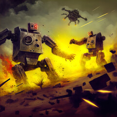 Robot armies battle each other.