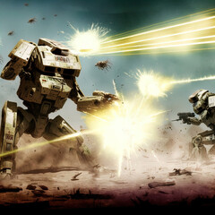 Robot armies battle each other.	
