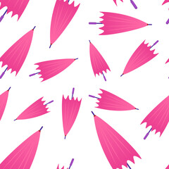 Fototapeta na wymiar illustrazione seamless senza cucitura di ombrelli chiusi color rosa su sfondo trasparente
