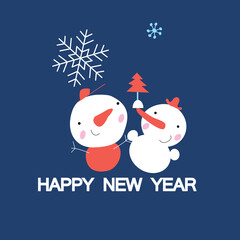 Beautiful snowman with snowflakes Christmas card vector illustration