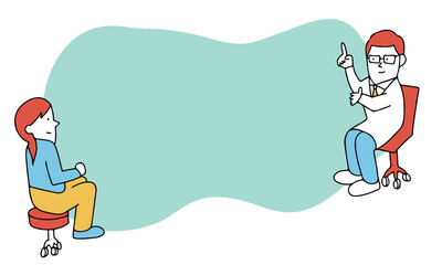 男性医師から検査結果について説明を聞く女性のイラストフレーム