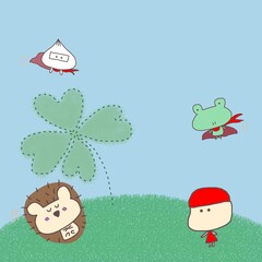 お昼寝中のハリネズミさんを見守るお友達