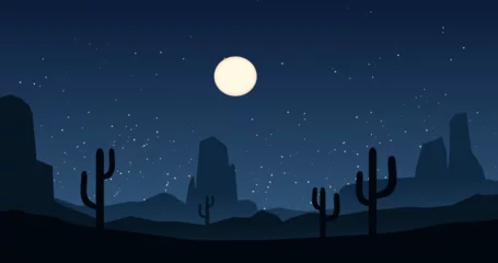 Rolgordijnen Beautiful soothing night over desert with moon and stars © Johnster Designs