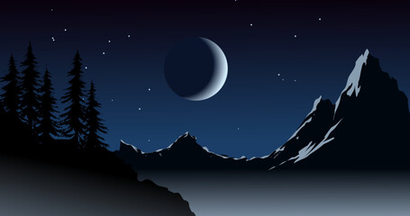 Obraz na płótnie Canvas night landscape with moon and mountain