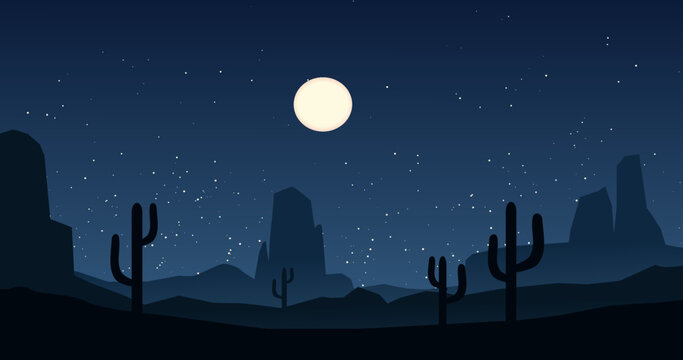 Beautiful soothing night over desert with moon and stars