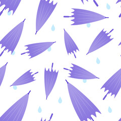 Fototapeta na wymiar illustrazione seamless senza cucitura di ombrelli chiusi e gocce di pioggia su sfondo trasparente