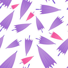 Fototapeta na wymiar illustrazione seamless senza cucitura di ombrelli chiusi color rosa e viola su sfondo trasparente