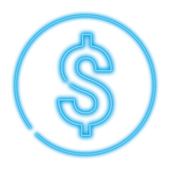 Dollar sign isolated. Dollar symbol icon blue neon style.