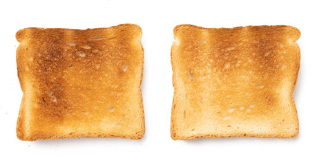 Set of sliced roasted toasts bread isolated on white background. Pieces of lightly toasted white...