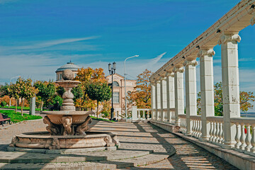 Fountain and colonnade at the Gagarina boulevard in Pyatigorsk. A beautiful landmark in the...