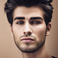 Obraz premium A portrait of a handsome unshaven man with fashionable hair.